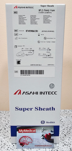 H7493908613B1, Super Sheath™ Standard Introducer Sheath, Guidewire Included, 5 Fr X 11cm Length, Guidewire 0.035", Box of 10