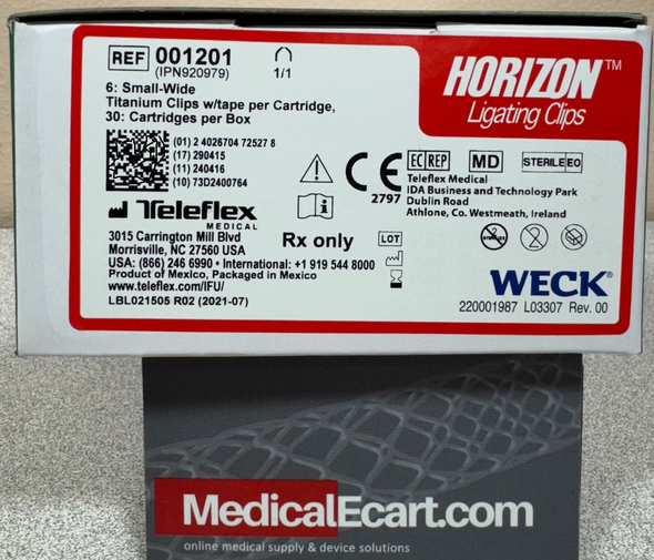 Teleflex 001201 Weck® Horizon® Titanium Ligating Small-Wide Clips, 6 clips/cartridge, 30 cartridges/Box