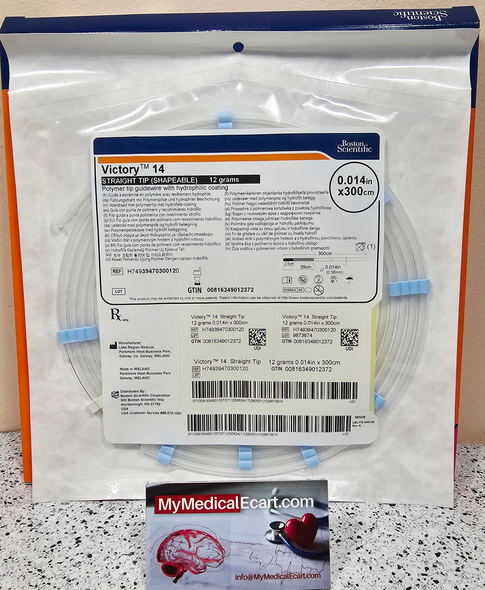 Boston Scientific H74939470300120 Victory™ 39470-30012 Guidewire 0.014" x 300cm, Tip Load 12g, Straight Tip. Box of 01