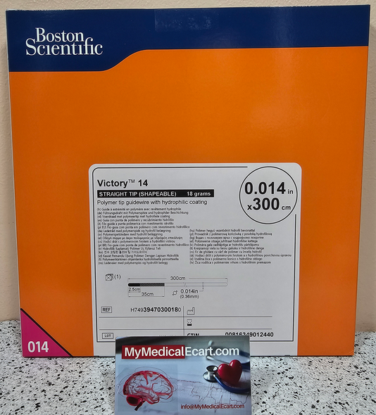 Boston Scientific H74939470300180 Victory™ 39470-30018 Guidewire 0.014" x 300cm, Tip Load 18g, Straight Tip. Box of 01