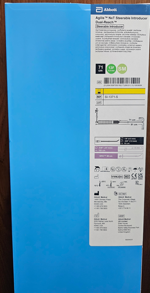 Abbott SI-1371-S Agilis™ NxT Steerable Introducer, 13Fr, Sheath size 71cm, Small curl, dual-reach, bi-directional, Box of 01