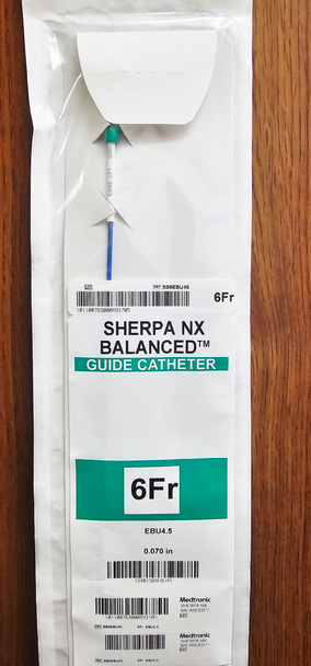 SB6EBU45 Medtronic Sherpa NX™ Balanced coronary guide catheter, size: 6F, length: 100 cm, EBU 4.5, left backup curve, Box of 01