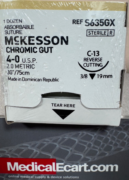 McKesson S635GX Surgical Gut Suture - Chromic, Reverse Cutting