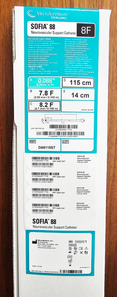 Terumo Neuro DA8115ST SOFIA™ 88 Neurovascular Support Catheter, 8 Fr X 115 cm Length, ID 0.088, OD 0.102 in, Box of 01