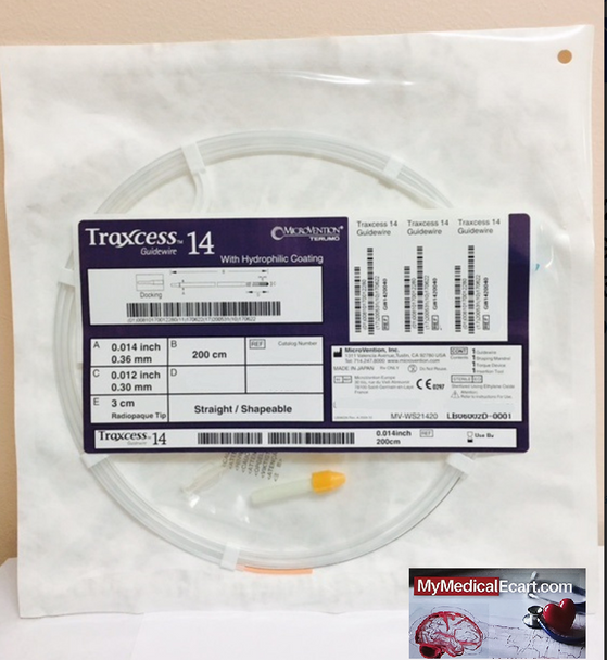 Terumo Neuro GW1420040S Traxcess® 14 SELECT Guidewire, .014x 200cm, 3cm Tip, Soft, Straight, shapeable tip. Box of 01