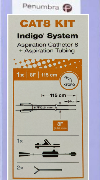 Penumbra CAT8XTORQ115KIT Indigo 8 XTORQ Tip, 115cm + Dynamic Aspiration Tubing, 8.0 Fr / 8.0 Fr. x  115 cm. Box of 01