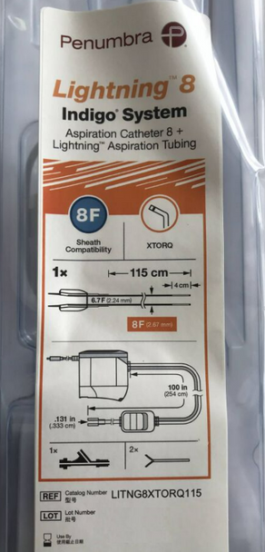 Penumbra LITNG8XTORQ115 Lightning™ 8, Indigo System 8, Aspiration Catheter XTORQ Tip, 8Fr x 115cm, + Lightning Aspiration Tubing, Box of 01