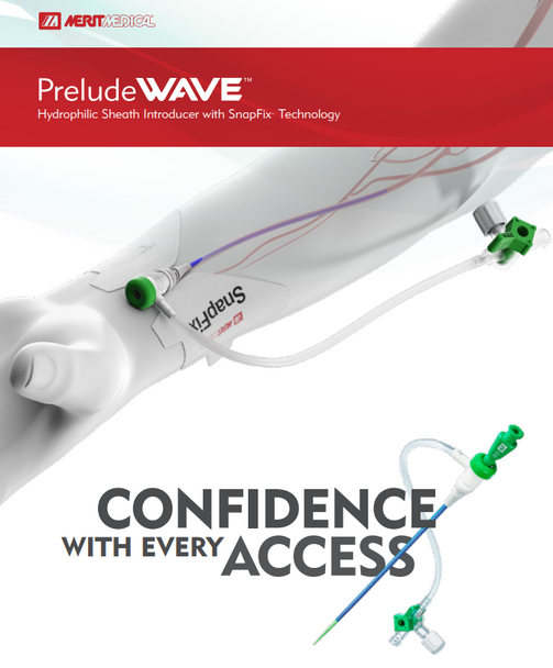 Medical WAV6F23021SSC-F Prelude Wave™  Hydrophilic Sheath Introducer with SnapFix™ Technology, 6 Fr, 23 cm Sheath Length, 0.021" x 80 cm Guide Wire Size, Stainless-steel spring, stiff, straight floppy tip Type, Needle: 21G x 4 cm Advance. Box of 05