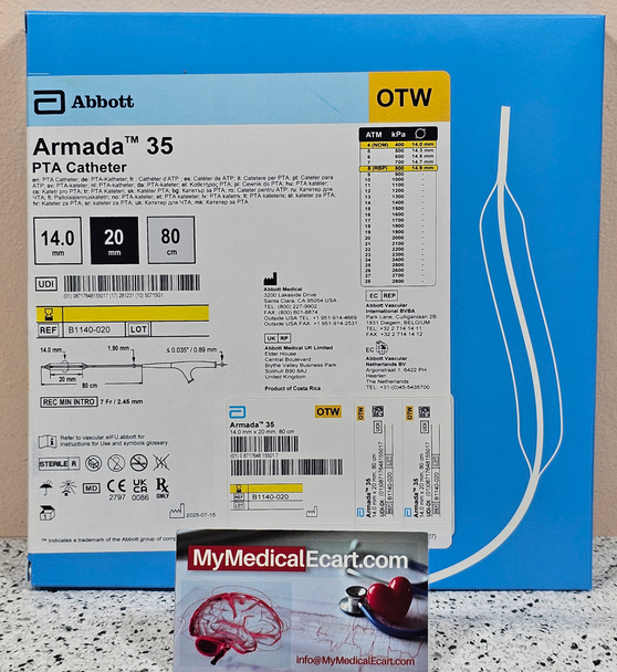 Abbott B1140-020 Armada™ 35 Percutaneous Transluminal Angioplasty (PTA) Catheter, 14.0mm x 20mm x 80cm, Box of 01