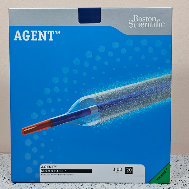 Boston Scientific, H7493960820300 AGENT™ MONORAIL™ Paclitaxel-Coated Balloon Catheter, 396082030,  3.0 mm X 20 mm, 143 cm Delivery system effective length. Box of 01