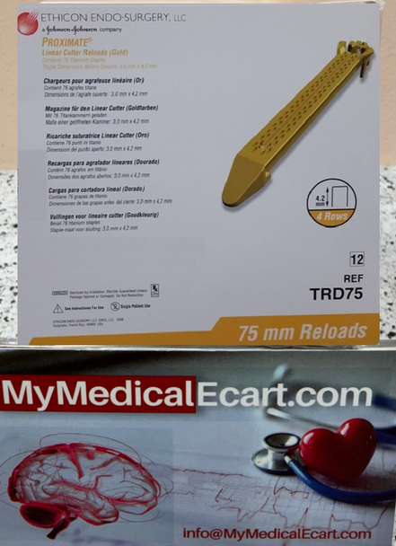 Ethicon TRD75 PROXIMATE® Linear Cutter Reloads, Regular/Thick Tissue Thickness, 75mm Gold Reload, Box of 12