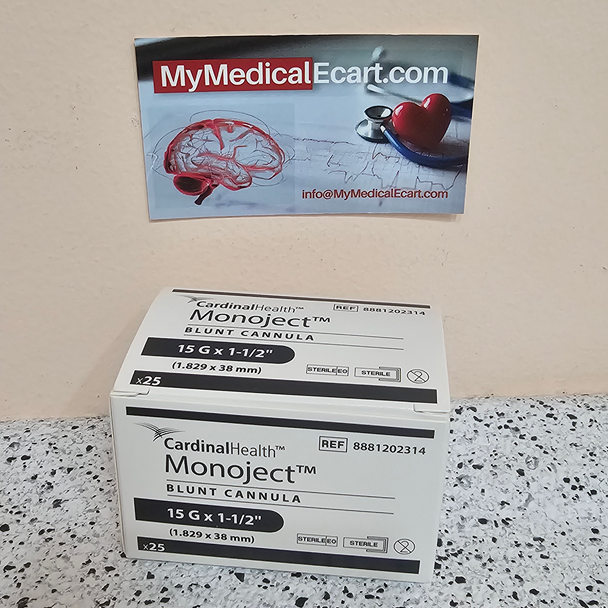 Cardinal 8881202314 Monoject™ Blunt Cannulas with Aluminum Hub, 15 G x 11/2 in. (1.83 x 38 mm), Stainless steel, non-lubricated cannula, case of 100