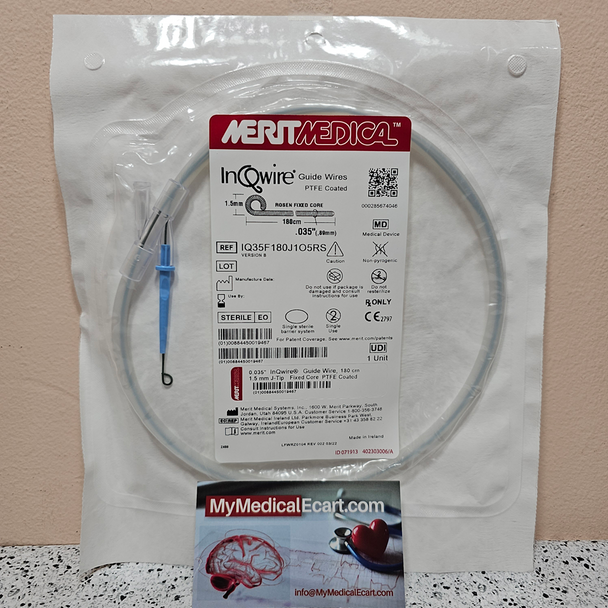 Medical IQ35F180J1O5RS InQwire® Diagnostic Guide Wires,  0.035” (0.89 mm) X 180cm, 1.5mm J-Tip Rosen, Box of 10