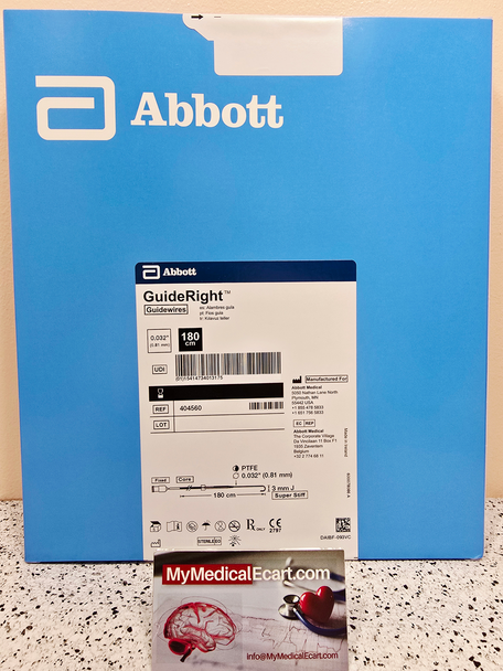 Abbott 404560 GuideRight™ Guidewire 0.032in x 180cm, 3mm Super Stiff, “J”, Box of 05