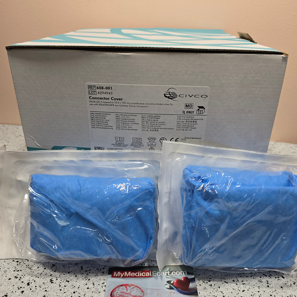 CIVCO 608-001 Biosense Soundstar® eco Ultrasound Catheter Connector Cover, 20.3 tapered to 10.8 x 183cm (8" tapered to 4.3" x 72") accordion-folded polyethylene cover, Sterile. Box of 12