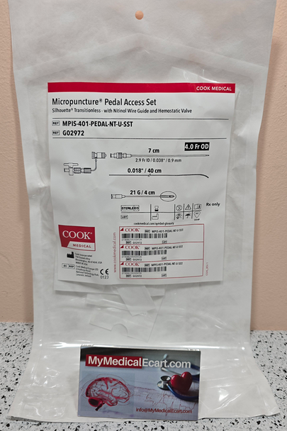 Cook Medical G02972, Micropuncture® Transitionless Pedal Access Set, MPIS-401-PEDAL-NT-U-SST, 4 Fr. X 7 cm, 0.018 Inch X 40 cm Guidewire, Pack 0f 01