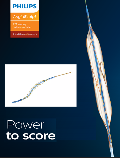 Philips 2237-50100 AngioSculpt OTW PTA scoring Balloon Catheter 5.0 mm X 100 mm X 137 cm, Guidewire compatibility 0.014", Box of 01