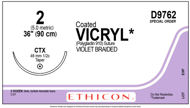 Ethicon D9762 COATED VICRYL® (polyglactin 910) Suture, Taper point
