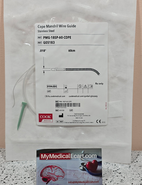 Cook G05183 Cope Mandril Wire Guide, PMG-18SP-60-COPE, .018 in X 60 cm Legth, Taper Length 7cm, Stainless Steel with a Platinum Tip 7 cm. Pack of 01