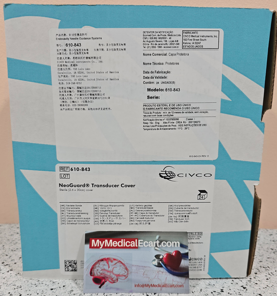 CIVCO 610-843 NeoGuard Transducer Cover, 2.6 x 30cm (1" x 11.8") NeoGuard Endocavity Probe Covers, Sterile. Box of 24