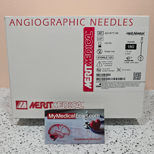 Medical AD18T71W Advance Angiographic Needle, 18G, Wall Thickness Thin, Accepts Wire .038” (0.97 mm), Length 7.0 cm (2 3/4 in), Finish Smooth, Pink Hub. Box of 25