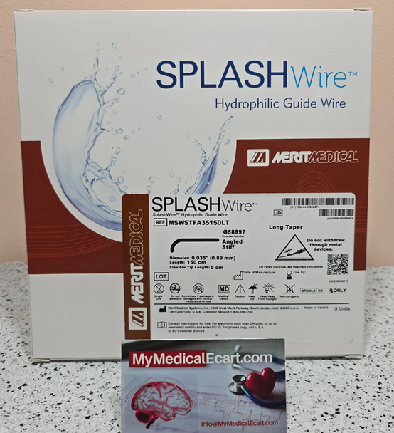 Medical MSWSTFA35150LT SPLASHwire™ Hydrophilic Steerable Guide Wire 0.035" LONG-TAPER, STIFF, 0.035” (0.89 mm) X 150cm, 5.0mm Angled Tip, Long Taper, Box of 05