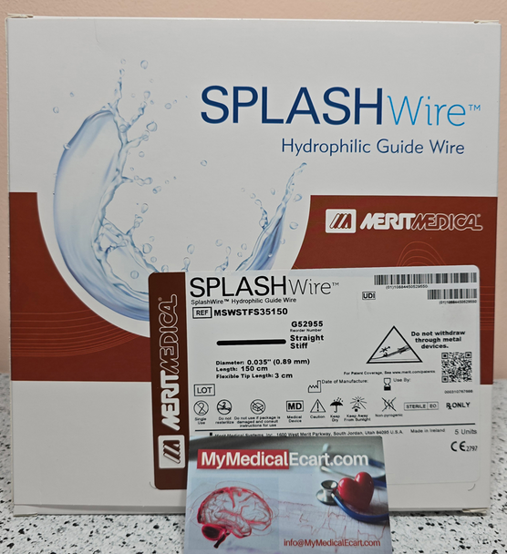 Medical MSWSTFS35150 SPLASHwire™ Hydrophilic Steerable Guide Wire 0.035" STIFF STRAIGHT, 0.035” (0.89 mm) X 150cm, 3.0mm Straight Tip, Box of 05