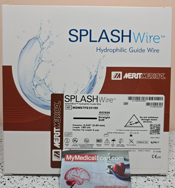 Medical MSWSTFS35180 SPLASHwire™ Hydrophilic Steerable Guide Wire 0.035" STIFF STRAIGHT, 0.035” (0.89 mm) X 180cm, 3.0mm Straight Tip, Box of 05