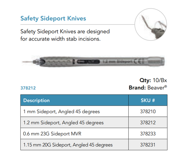 Visitec 378210 Beaver® Safety Sideport Knives, 1 mm Sideport, Angled 45 degrees, Box of 10