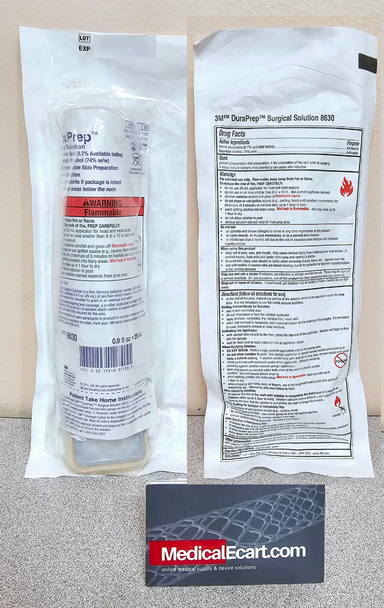 3M™ 8630 DuraPrep™ Surgical Solution (Iodine Povacrylex [0.7% available iodine] and Isopropyl Alcohol, 74% w/w) Patient Preoperative Skin Preparation, 26 mL, Box of 20