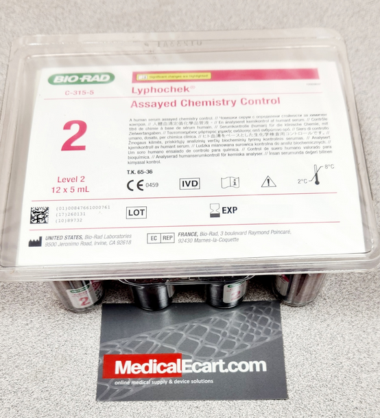 Bio-Rad C-315-5 Lyphochek® Assayed Chemistry Control, Level 2, Pack of 12 X 5mL