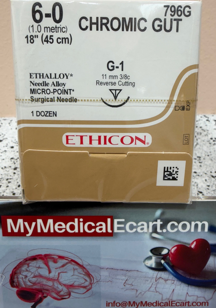 Ethicon 796G Surgical Gut Suture - Chromic, MICROPOINT-Reverse Cutting