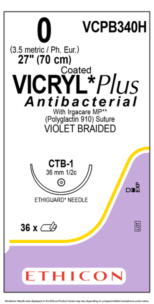 Ethicon VCPB340H COATED VICRYL® Plus Antibacterial (polyglactin 910) Suture