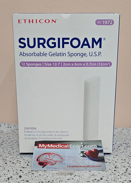 Ethicon 1972 Hydrogel Dressing Surgifoam® 2 cm X 6 cm X 7 mm Gelatin Sterile, Case of 12