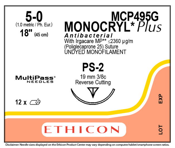 Ethicon MCP495G MONOCRYL® Plus Antibacterial (poliglecaprone 25) Suture