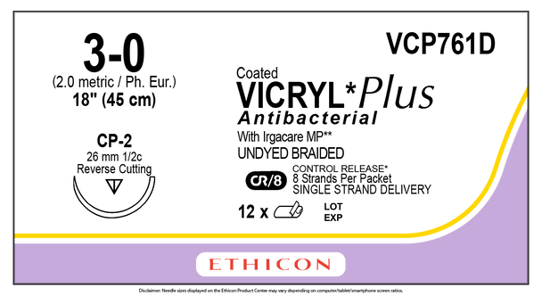 Ethicon VCP761D COATED VICRYL® Plus Antibacterial (polyglactin 910) Suture
