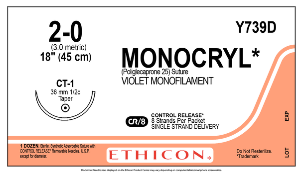 Ethicon Y739D MONOCRYL® (poliglecaprone 25) Suture
