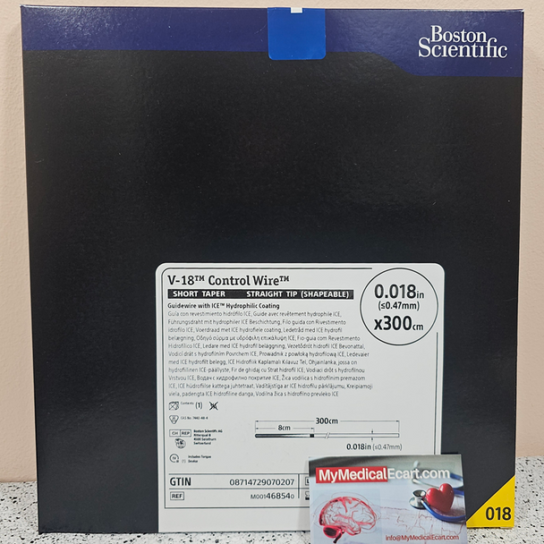 46-854 BOSTON SCIENTIFIC V-18 CONTROLWIRE GUIDEWIRE 0.018" X 300CM, 8CM TIP