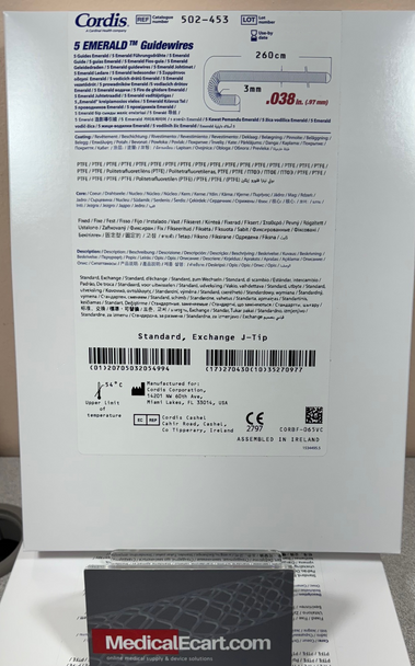Cordis 502453, EMERALD 502-453 PTFE-Coated J-Curve Diagnostic Guidewire, 0.038in, 260cm, 3mm, Box of 5