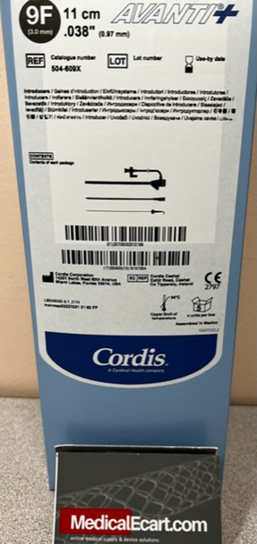 Cordis 504-609X, 9Fr. x 11cm AVANTI®, 504609X, + Standard Sheath Introducer with Mini-Guidewire, 0.038", 11CM Cannula, 9FR Box of 5