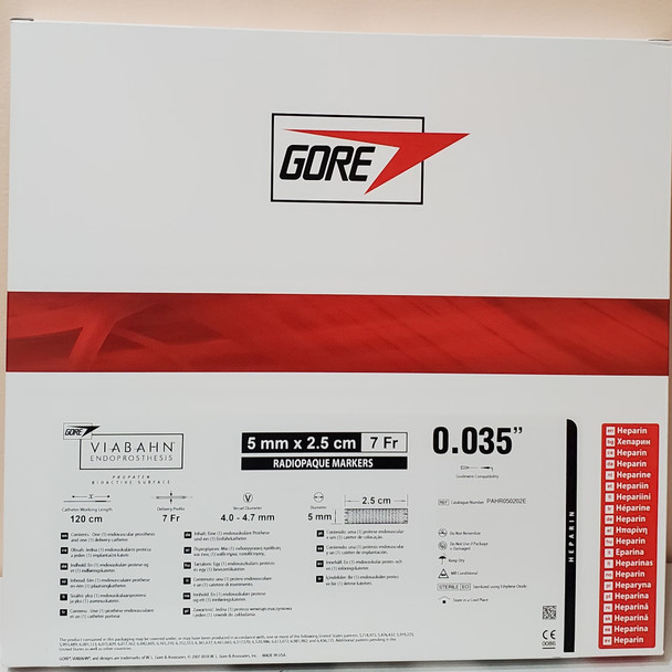 GORE® PAHR050202E, VIABAHN® Endoprosthesis with PROPATEN Bioactive Surface, 5mm x 2.5cm 7Fr with radiopaque markers, 0.035" Guidewire Compatibility, Pack of 1