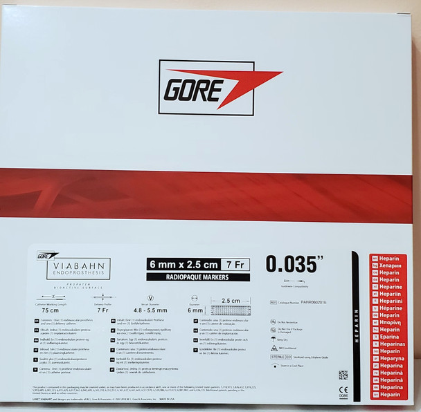 GORE® PAHR060201E , VIABAHN® Endoprosthesis with PROPATEN Bioactive Surface, 6mm x 2.5cm 7Fr with radiopaque markers, 0.035" Guidewire Compatibility, Pack of 1