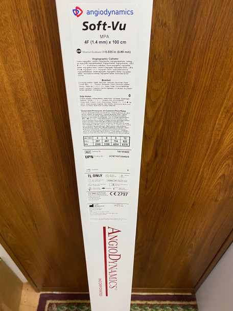 Angiodynamics 10735402 Soft-Vu Angiographic Catheters H787107354025 MPA 4F (1.4mm) x 100cm/.035”, Soft Radiopaque Tip, Braided Ultra-Torque Shaft  Box of 5