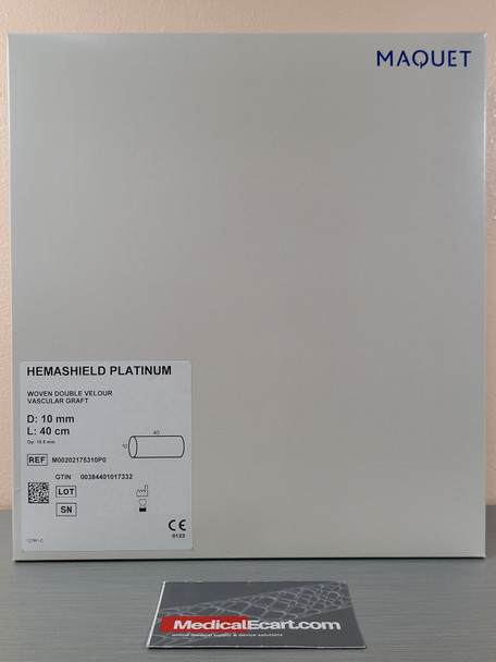 Getinge M00202175310P0 Hemashield Platinum Woven Double Velour, 175310P, Straight 10 mm x 40 cm. Box of 01