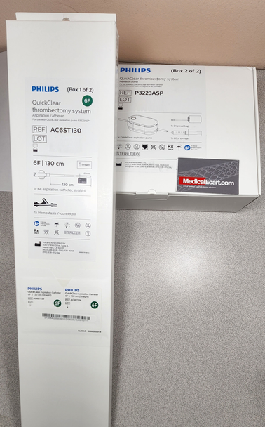 Philips AC6ST130 QuickClear Thrombectomy System 6Fr, with QuickClear Aspiration Catheter 6Fr X 130cm and QuickClear aspiration pump. Box of 01 System