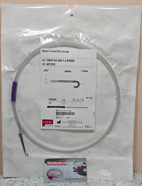 Cook G01253 Rosen Wire Guide, THSCF-35-260-1.5-ROSEN, 035 diameter, 260cm Length, Taper Length 4.5 cm, J-shaped Tip, Pack of 05