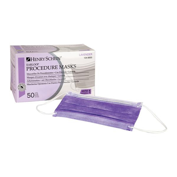 Henry Schein 104-8600, Face Mask Earloop, 1048600, ASTM Level 1, Lavender, 3 boxes of 50