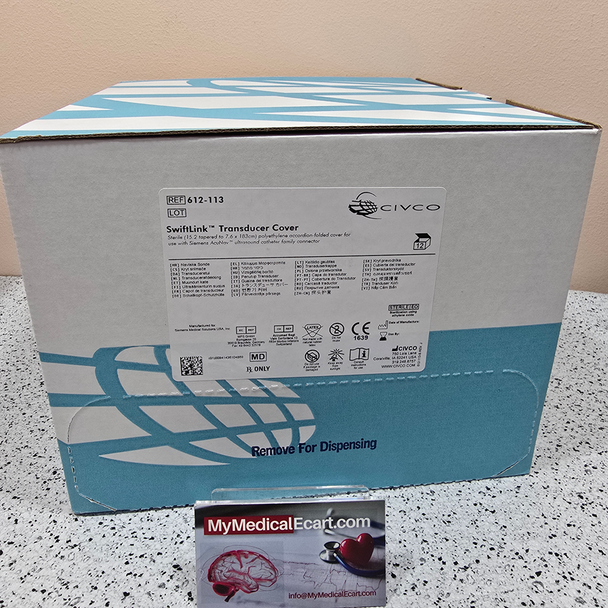 CIVCO 612-113 SwiftLink Transducer Cover, CVC612113, 15.2 tapered to 7.6 x 183cm (6" tapered to 3" x 72") accordion- folded polyethylene cover, Sterile. Box of  12