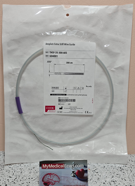 Cook G04001 Amplatz Support Wire Guide, Extra Stiff Straight – PTFE-Coated Stainless Steel, THSF-35-300-AES .035", 300cm, 7cm taper Length. Pack of 5
