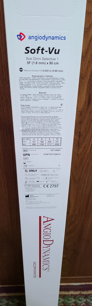 Angiodynamics 10712001 Soft-Vu® Angiographic Catheters 5F (1.8mm) x 80cm. SoS Omni Selective 1, H787107120015. Box of 5